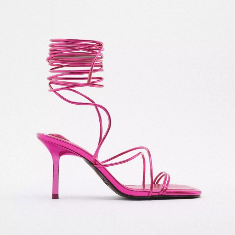 Zara metallic pink lace up heels